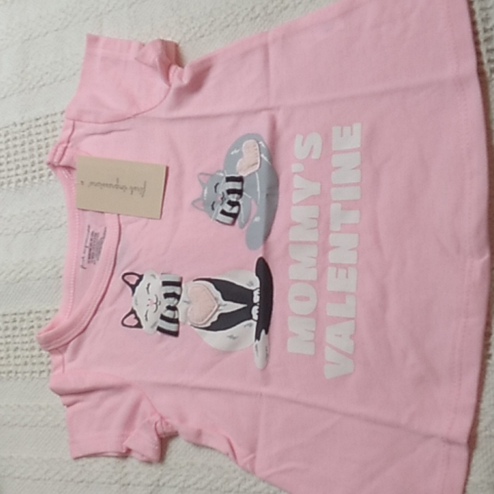 Macy's First Impressions Pink tshirt 12 months Mommy's Valentines Cats w fuzzy